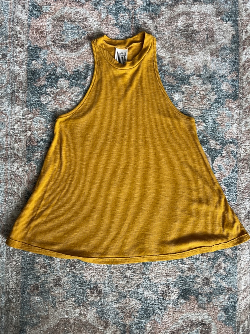 Free People Ribbed High-Neck Swing Tank - Mustard